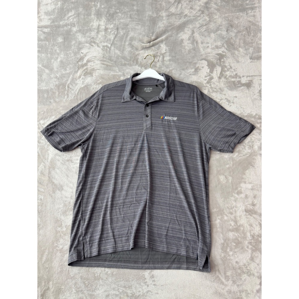 OGIO NASCAR Mens Grey Space Dye Performance Polo Shirt Large Embroidered Logo